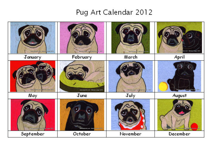 Pug Art Calendar 2012 - Preview