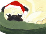 (HA14) Holiday Sleeping Fawn Pug waiting for Santa