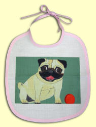 Baby Bib with Pink Trim and Pug Design A18