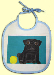 Baby Bib with Blue Trim and Pug Design A23