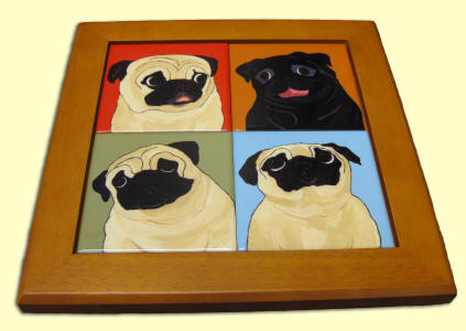 Lazy Susan ~ Wood Frame with 4 Ceramic Tiles 