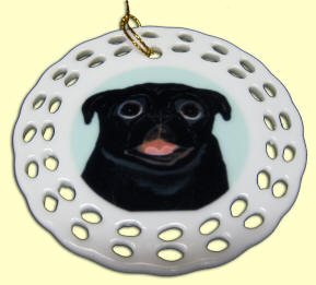 PorcelainRound Cut-Out Ornament - Pug Design A70