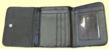 Inside small wallet showing pockets.