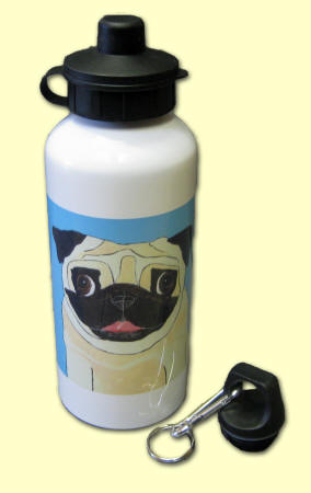 Water Bottle comes with 2 types of caps - Pug Design A28 shown